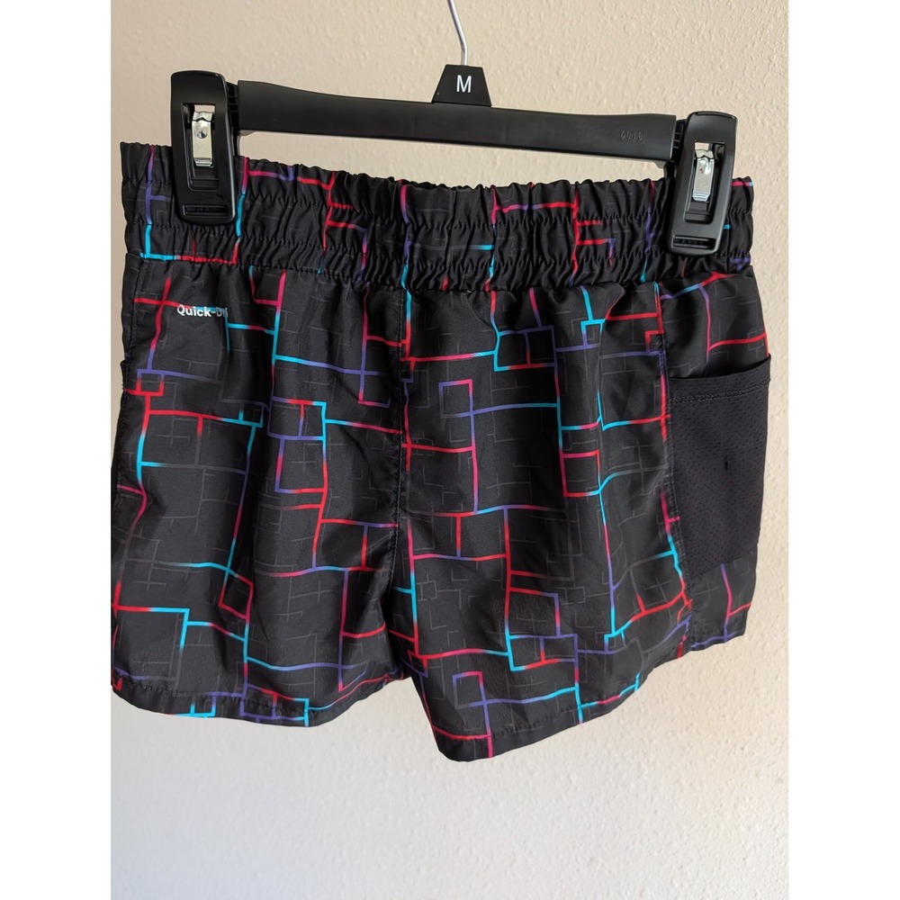 Xersion Boys Quick-Dri Athletic Shorts Black Neon Geometric Grid Size S 7/8